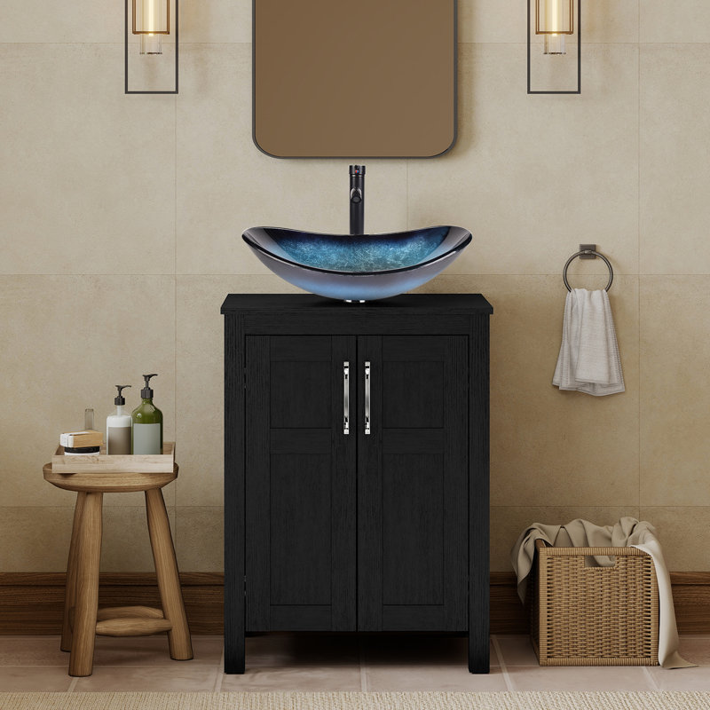 Alarna 24.4'' Single Bathroom Vanity with Manufactured Wood Top, Blue