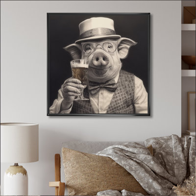 Cochon ayant un verre - Art mural
