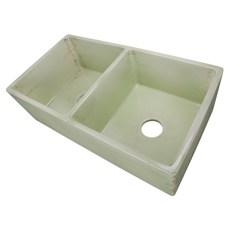 Vineyard 33'' L Farmhouse Double Basin Kitchen Sink, Shabby Green