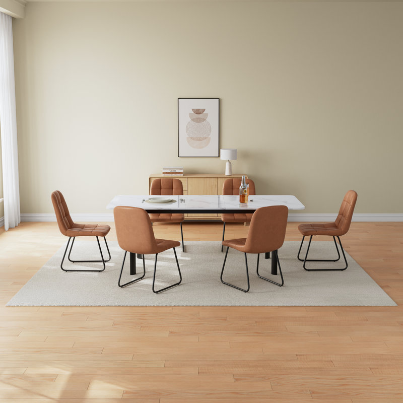 7 Piece Mdf Dining Table Set, Extendable Rectangular Table , Modern Kitchen Dining Table Set, Dining Table With 6 Dining Chairs