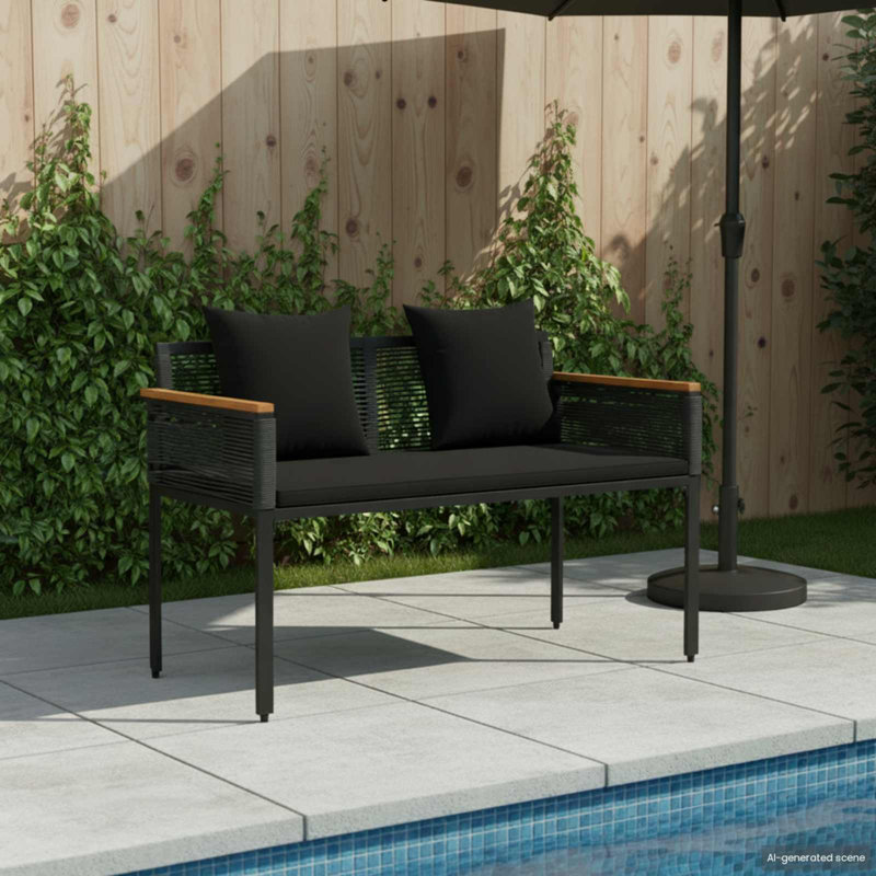 Poly Rattan Outdoor Bench, Black, Black