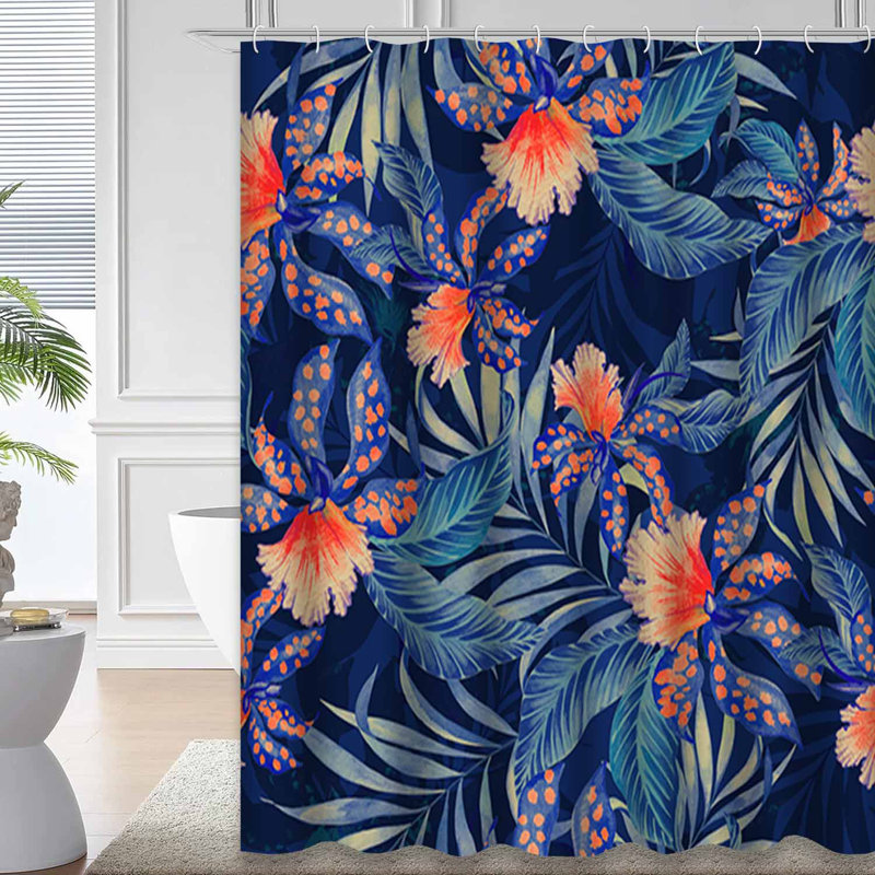Rideau de douche à motif floral avec 12 crochets, L 72 po x l 78 po