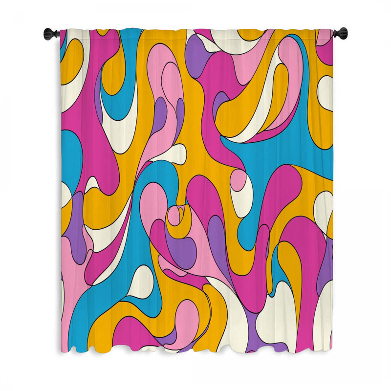 Rideaux abstraites à motif de tourbillons abstraits et voilages abstraits - 1 panneau, L 50 po x L 84 po