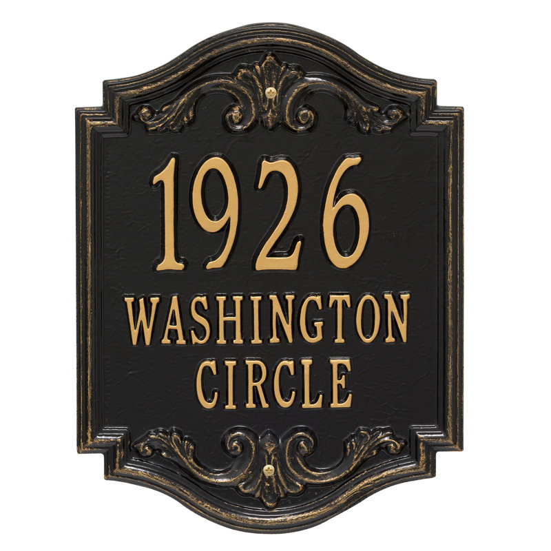Signature Series 3-Line Wall Address Plaque, Black, Gold, Yes