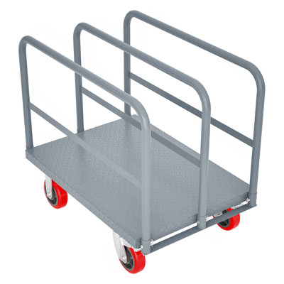 Steel Panel Truck, Heavy Duty Drywall Cart Lumber Cart Platform Truck Flat Cart, 2000Lbs, 6" Swivel Brake Casters, With 3 Side Handrails (36" X 24")