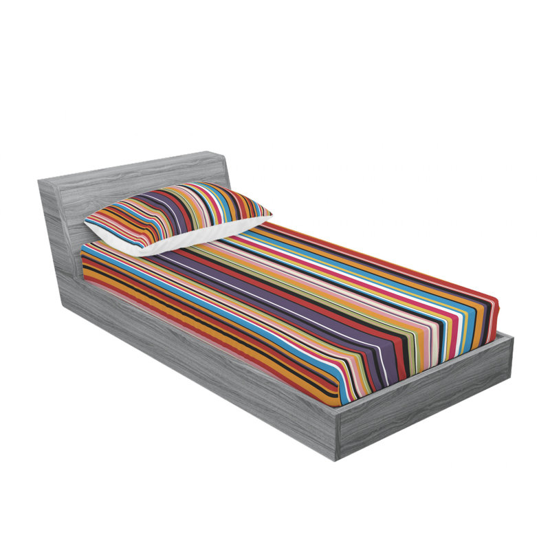 Microfiber Striped Sheet Set, Twin XL Sheet Set with Fitted Sheet, Purple/Red/Black Striped