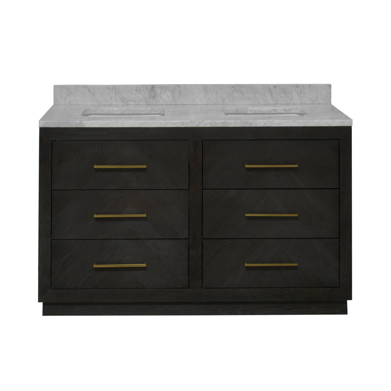Rumalda 60'' Double Bathroom Vanity with Carrara Marble Top, Dark Oak