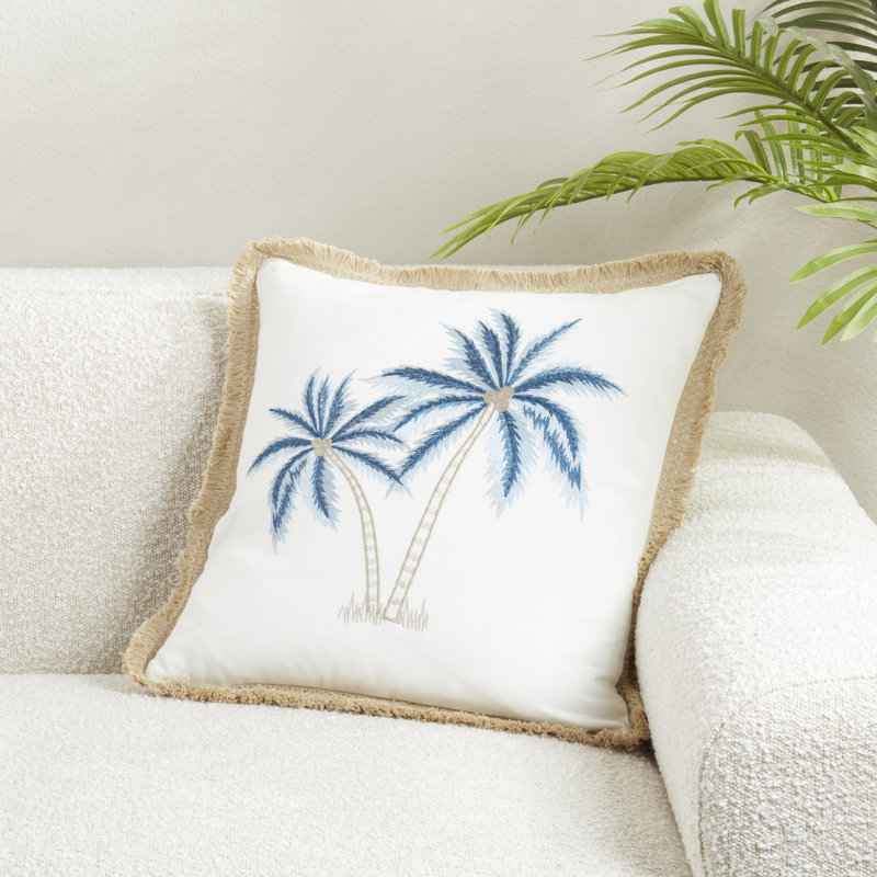 Coastal Embroidered Palm Tree Pillow, Polyester