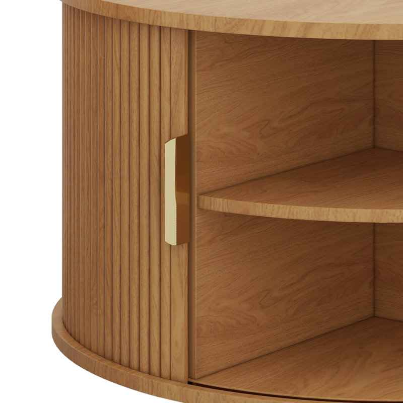 Ensemble de tables basses de style Mid-Century avec porte tambour coulissante, table de bout ronde cannelée avec rangement