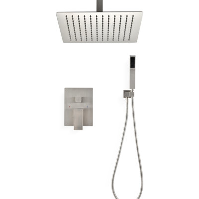 Brushed Nickel Ceiling Mounted Shower Conglomeration In - 12" Head And Handheld Natural Rainfall Mimicry Experience Self-Cleaning Nozzle Compatible With All Standard Arms Conforms To American Pipe