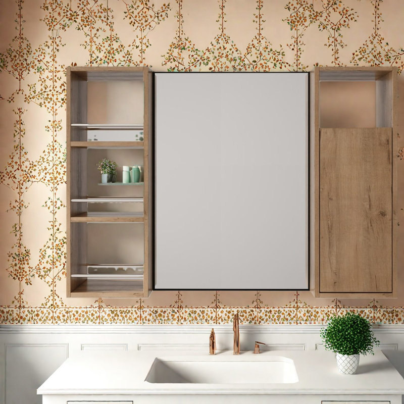 Miroir de salle de bain moderne en bois avec rangement 39 po