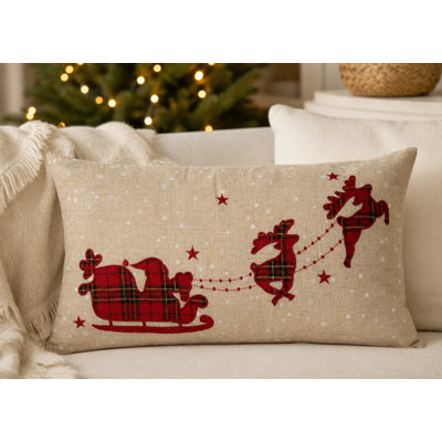 Oreiller de Noël traîneau à motif de père Noël avec rennes Applic, 12 par 20 pouces