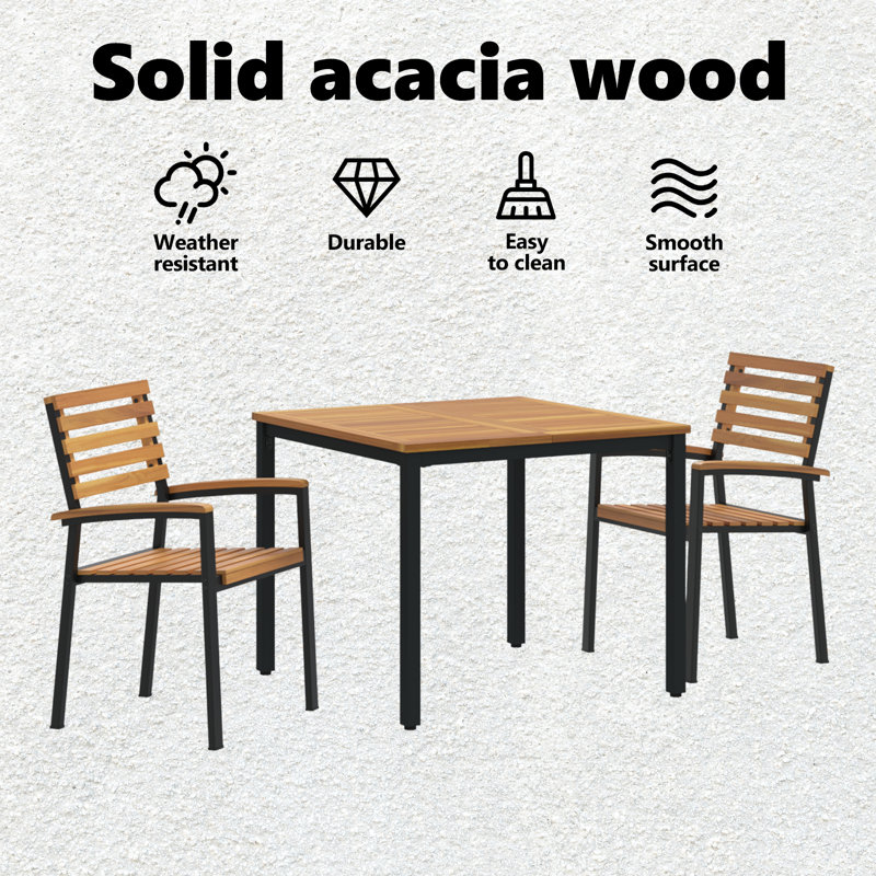 Square 3 - Piece 2 - Person 90Cm L Outdoor Table Set, Black