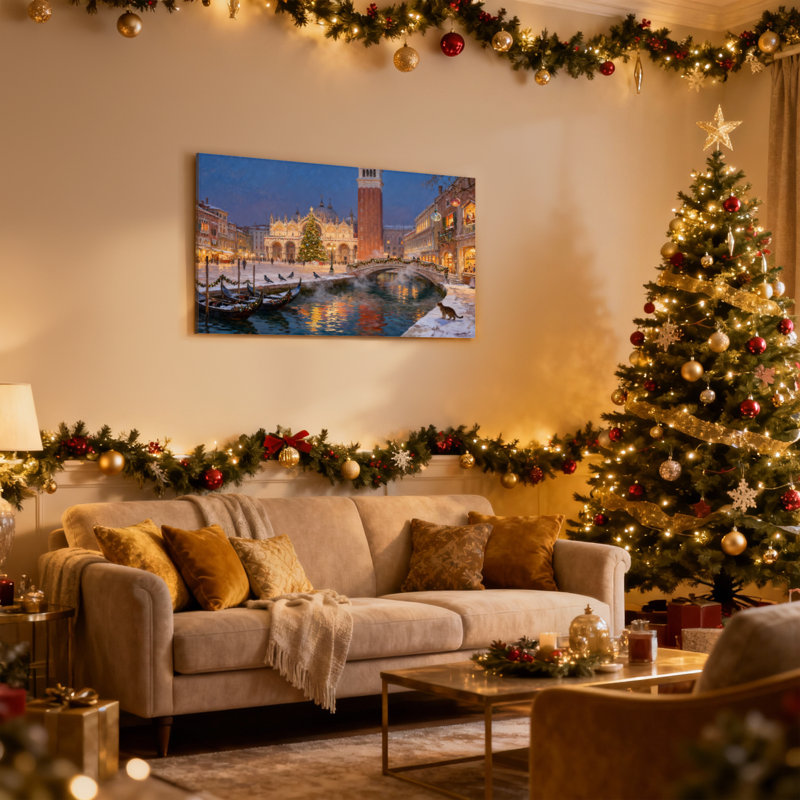 «Christmas Venice Winter Christmas Scene», ensemble de 3 reproductions d'art sur toile, H 20 po x l 30 po