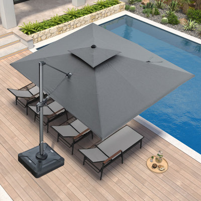 9ft x 12ft Heavy Duty Outdoor Large Double Top Offset Square Parasol, Canvas Material, Premium Fabric, with Base