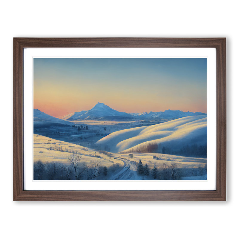 XH1022-10243X Winter Mountain Sunrise Vol.2 - Single Picture Frame Painting, 34cm H x 46cm W x 2cm D, Walnut Framed