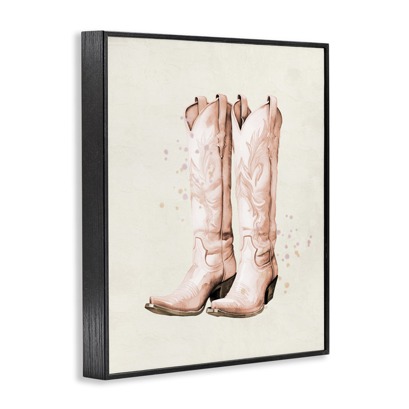 Howdy Cowgirl Pastel Bottes, giclée encadrée, design par Kim Allen, H 14 po x l 11 po, Giclée encadrée noir minuit
