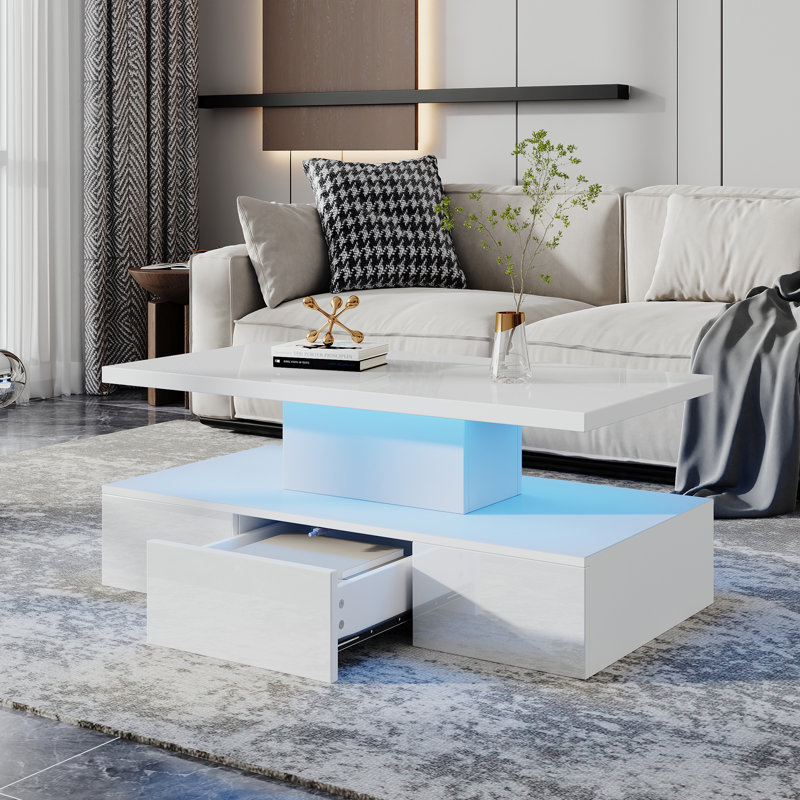 Pedestal Coffee Table with Storage, White
