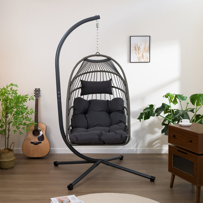 Fauteuil suspendu d'extérieur avec support, Noir/gris