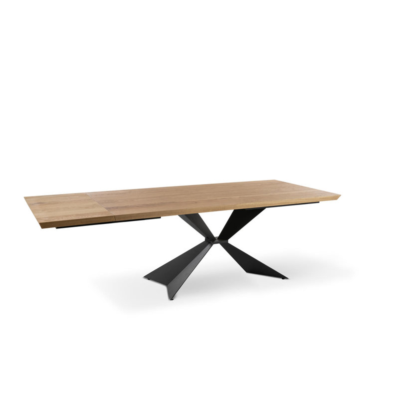 Dahndray Extendable Oak Metal Base Dining Table, Oak Wood, 76cm H x 100cm W x 200cm L