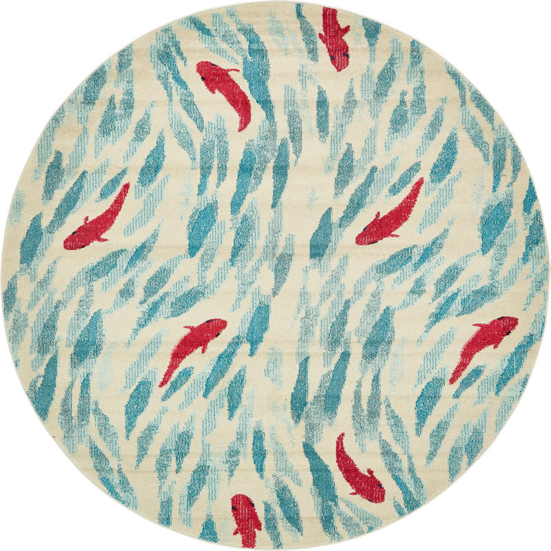 Washable Abstract Indoor Rug, Round 8'
