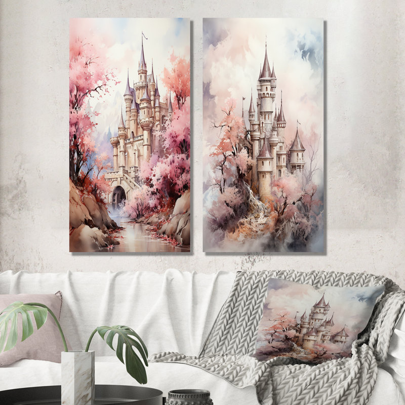 «Castles Pastel Dreams», 2 pièces sur toile, Toile tendue, H 20 po x l 24 po