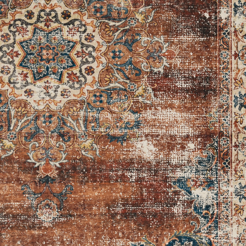 Chyanna Machine Washable Russet and Ivory Area Rug, Runner 2' x 8'