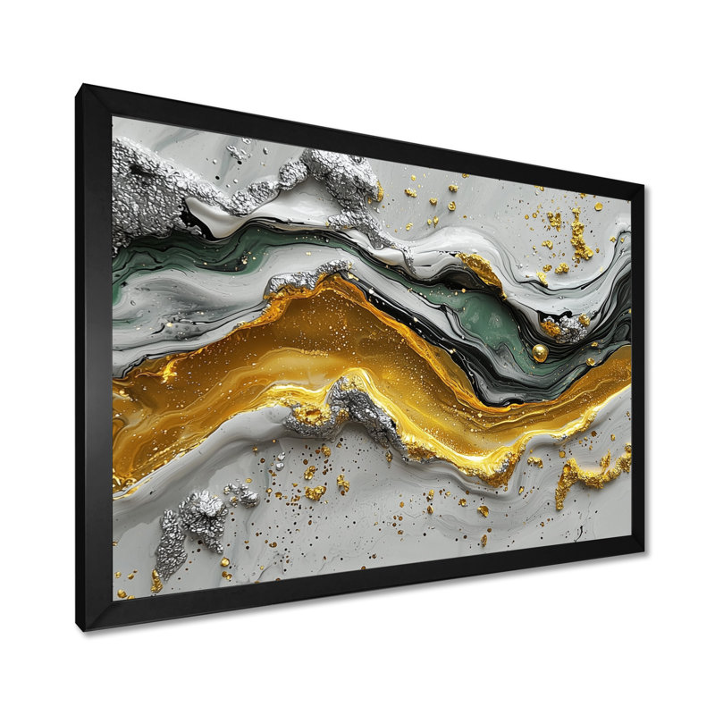«Tranquil Divide Of Abstract», encre liquide, H 30 po x l 40 po, Cadre simple, Noir, noir, noir, noir