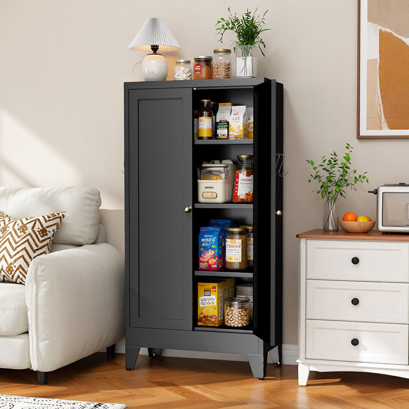 Armoire de cuisine Mikenlee en métal noir - Étagères autoportantes réglables pour la cuisine, le garde-manger et la salle de bain