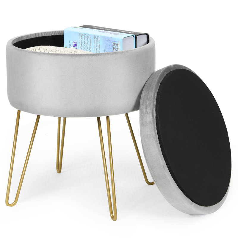 Repose-pieds de rangement rond 15 po Celecia, Velours gris