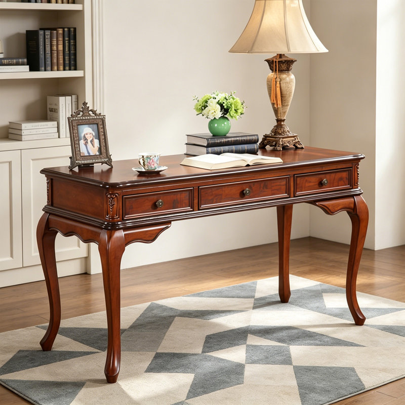 Retro Brown Rectangular Solid Wood Writing Desk, 30.7" H x 55.11" W x 23.62" D