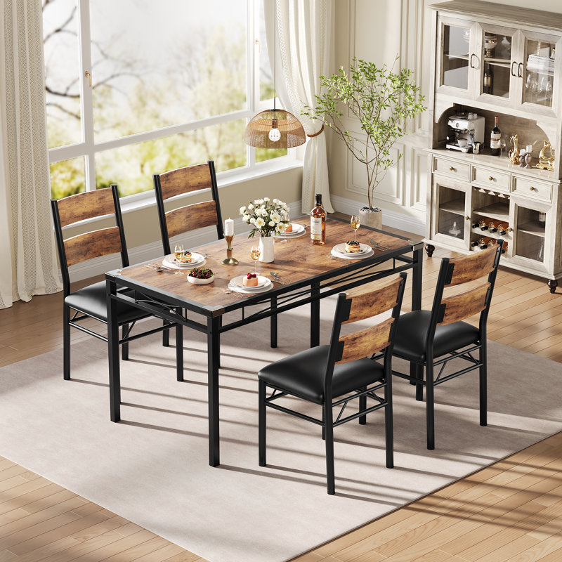 GarveeHome Dining Table Set for 4, 5-Piece Rectangular Kitchen Table Set with 4 Chairs, Space-Saving Dinette Set with Sturdy Frame for Kitchen, Dining Room, Apartment, Retro Brown