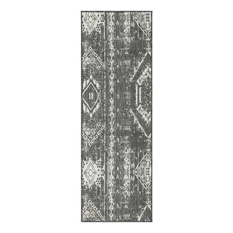 Tapis intérieur / extérieur gris anthracite / blanc en polypropylène tissé à la machine Wilmslow
