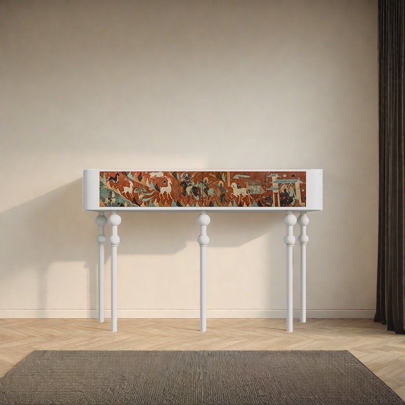Retro Minimalist Elegant Art Console Table, White