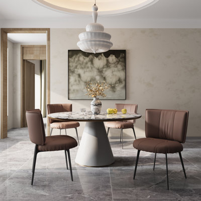 Dining Chairs Upholstered Kitchen Chairs, Comfortable Seat, Leather With Stitching, Easy Assembly For Restaurant, Mid-century Modern Living Room Lounge