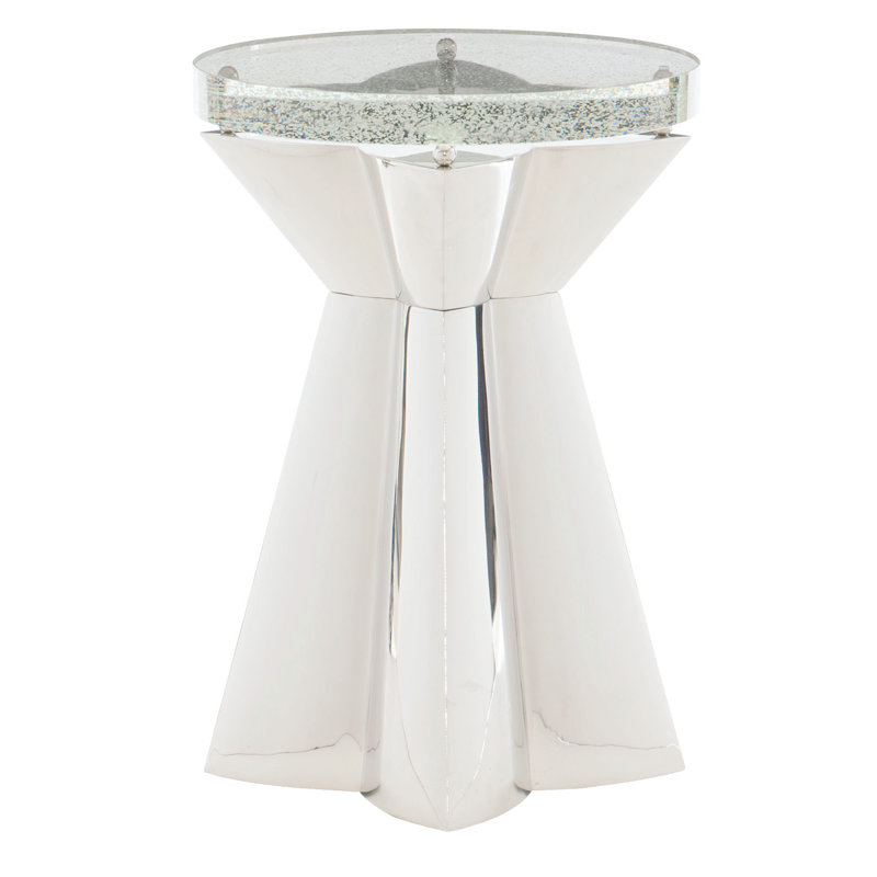 Anika 16'' White Bubble Glass & Metal Round End Table