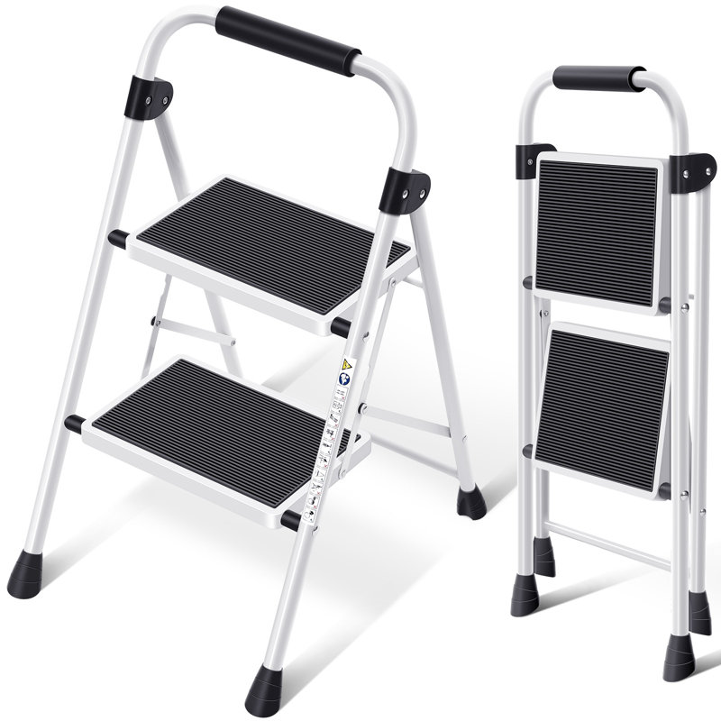Encinal Metal Folding Ladder 2 Step Ladder,Step Stool, White