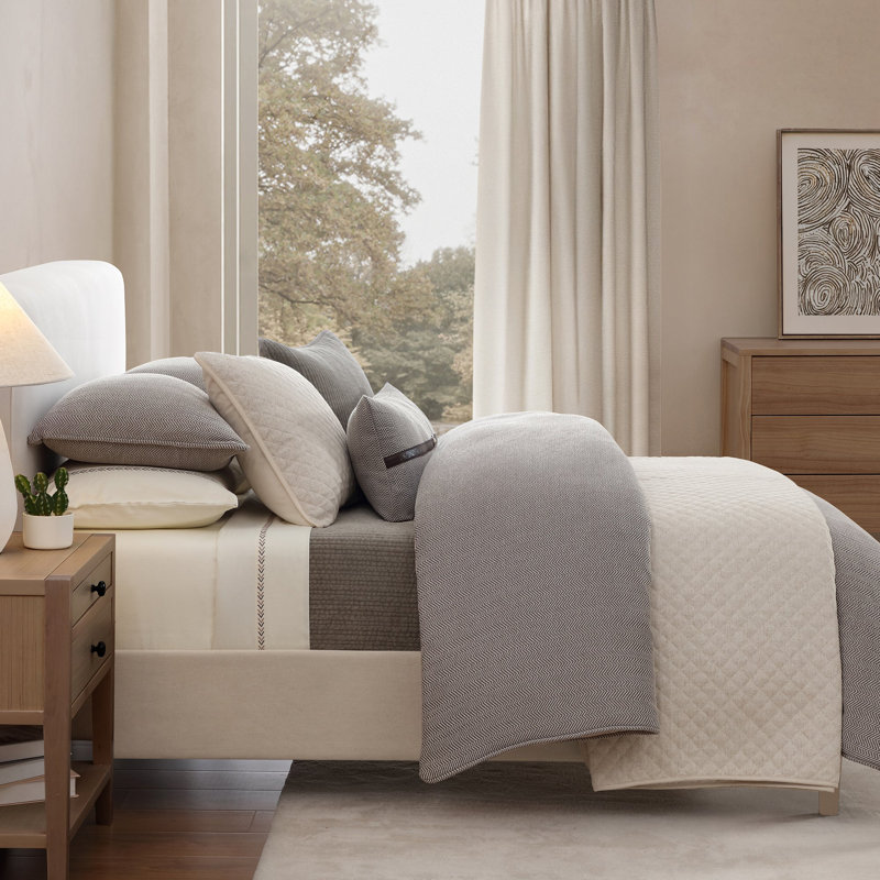 Chenille Herringbone Classic Modern Rustic Twill Woven 3 Pieces Comforter Set, Queen Comforter + 2 Standard Shams, Taupe