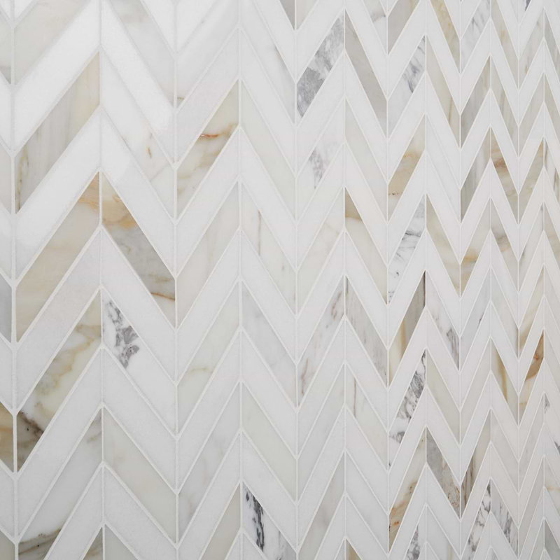 Talon 1x4 Chevron Polished Marble Mosaic Tile, Calacatta/Thassos