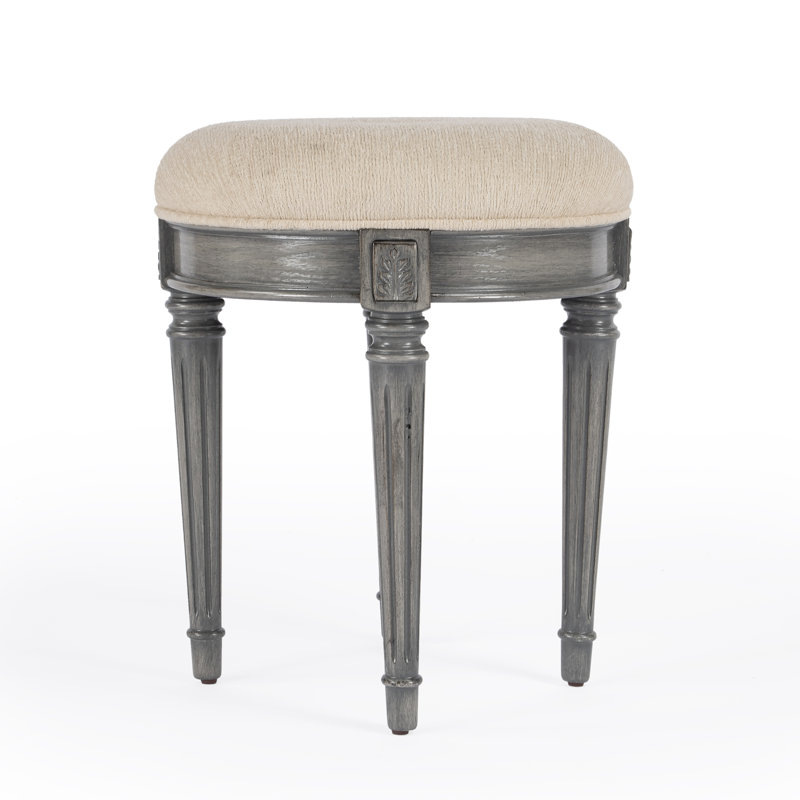 Bernadette Upholstered 18"W Vanity Stool, Olive Ash Burl, Brown/Coffee