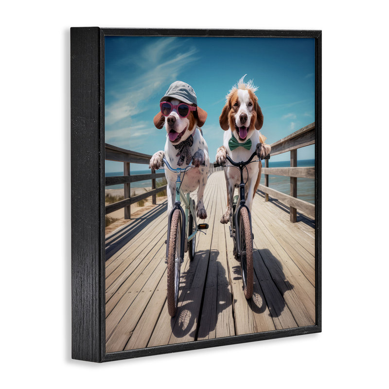Az-196-encadré Coastal Bicycle Dogs par Ray Powers, H 12 po x l 12 po x P 1,5 po, Giclée encadrée noir minuit