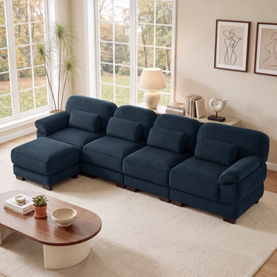Canapé d'angle modulaire surdimensionné en forme de L, canapé 4 places avec pouf, tissu velours côtelé, pour salon, chambre ou appartement