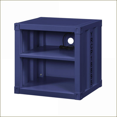 Table de chevet industrielle Cargo Blue avec USB & amp; Rangement ouvert