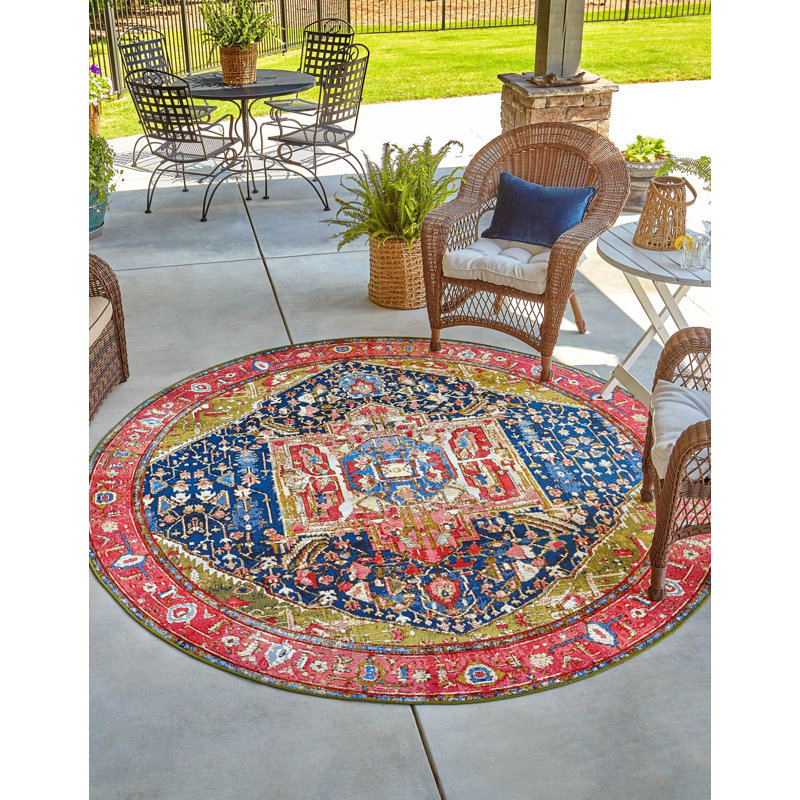 Tapis d'extérieur Multi_Unique Loom Limon, Rond 7 pi 1 po