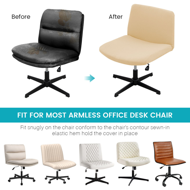 Housse de chaise de bureau extensible sans accoudoirs; housse de chaise extensible amovible; protecteur de chaise à dossier moyen