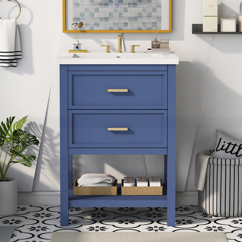Meuble-lavabo 24 po avec lavabo supérieur, Bleu