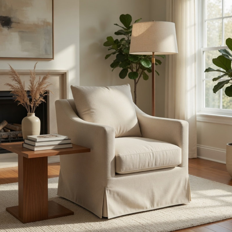 Fauteuil d'appoint pivotant avec accoudoirs inclinés Jira, revêtement beige, Beige