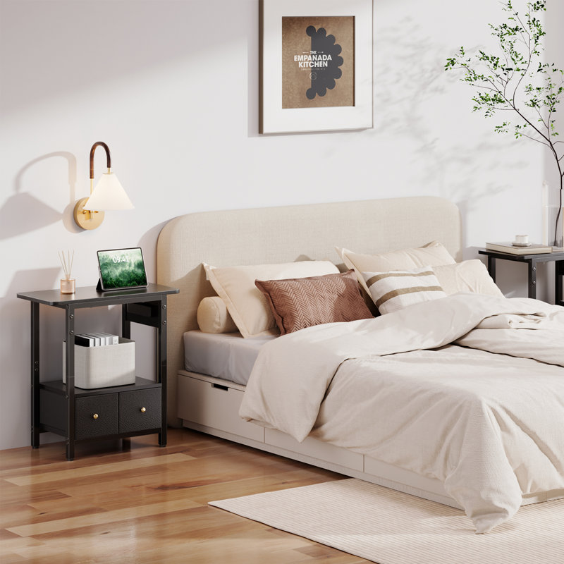 End Table with Built-In Outlets, Black