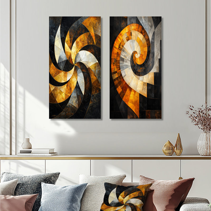 Vortex jaune et noir de Sophistication I - décoration murale moderne en métal 2 panneaux, 32" H x 32" W