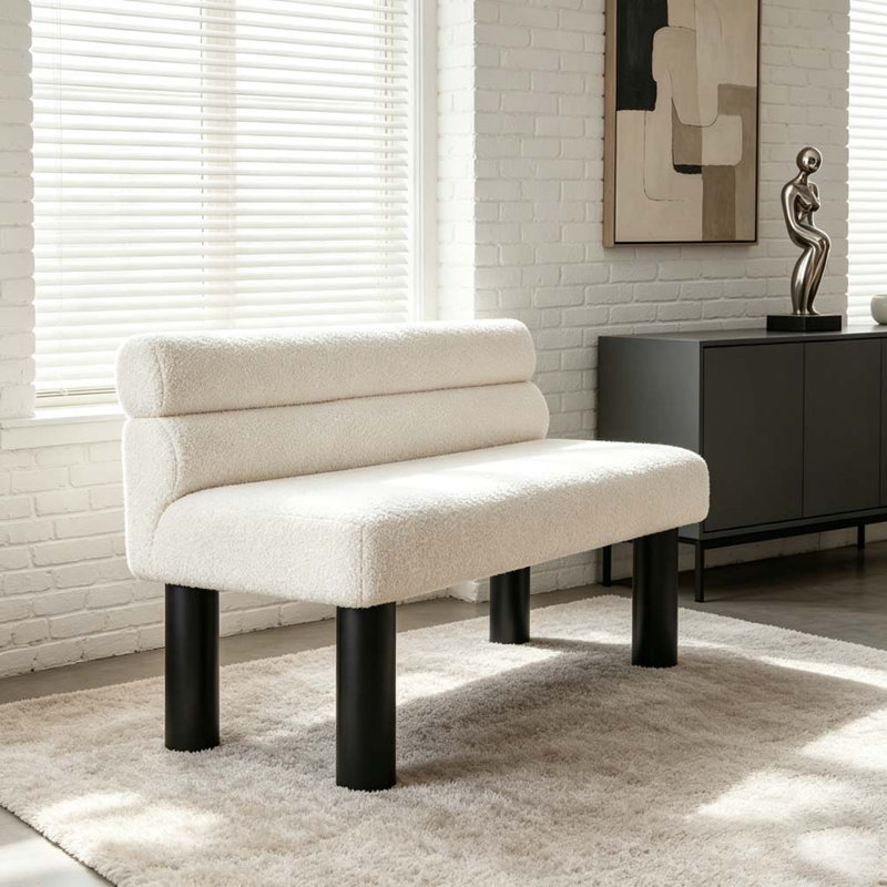Boucle Upholstered Dining Benc, Beige Black, Brown
